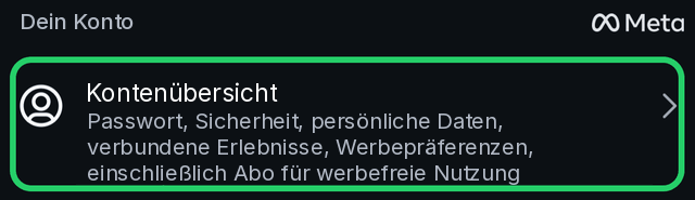Kontenübersicht in den Instagram-Einstellungen
