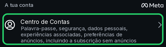 Centro de Contas nas definições do Instagram