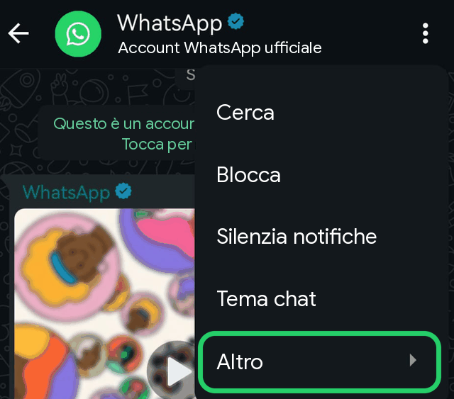 Menu di WhatsApp su Android con l'opzione Altro