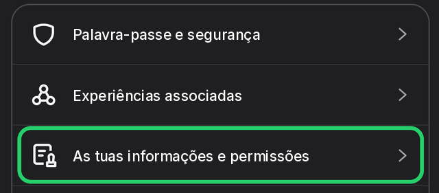 As tuas informações e permissões no Centro de Contas