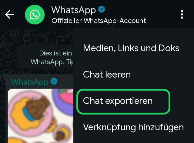 Option Chat exportieren in WhatsApp auf Android