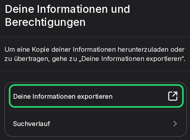 Option Deine Informationen exportieren