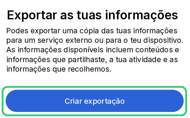 Criar exportação no Centro de Contas