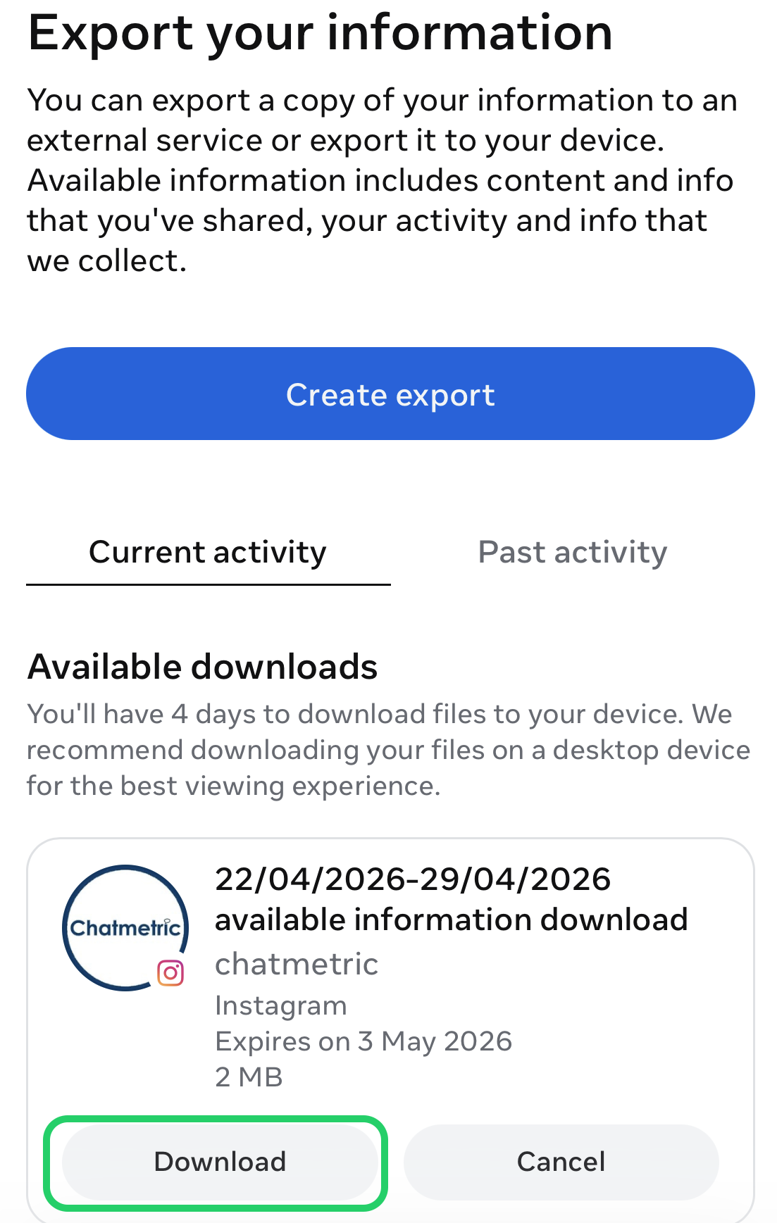 export instagram chat