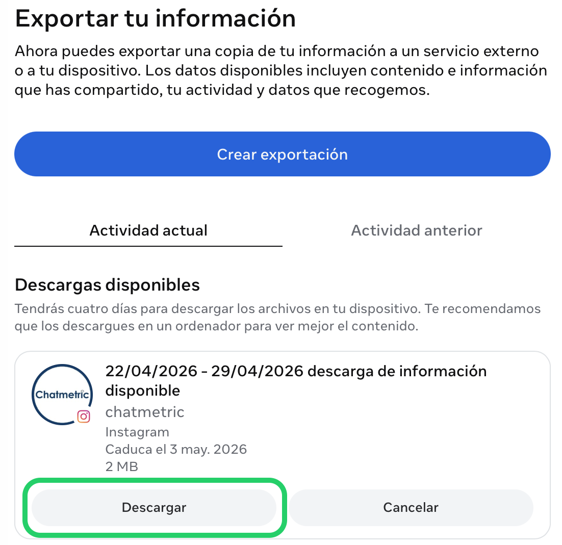 exportar conversación instagram
